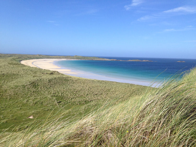 Grassed sand dunes and Feall Bay