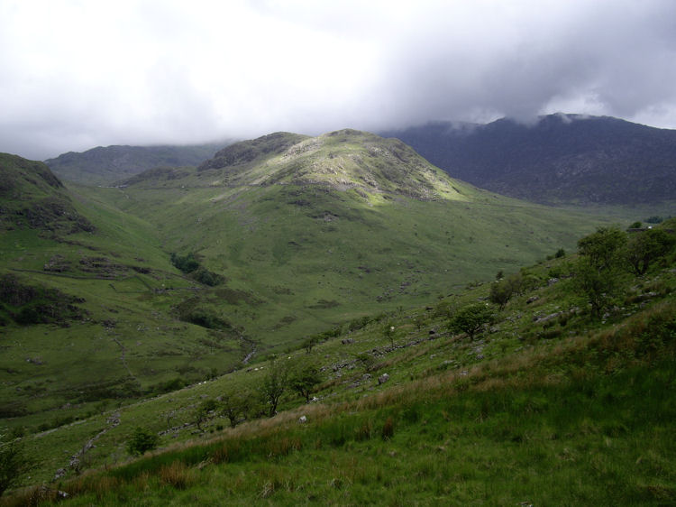 Looking up the valley to Moel Berfdd