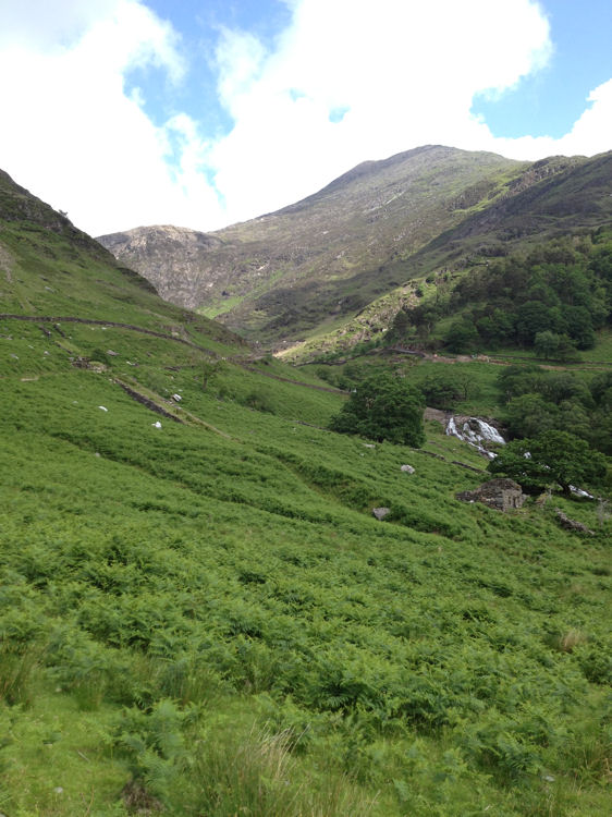 Y Lliwedd (898m) and the waterfalls on the River Cwm Llan