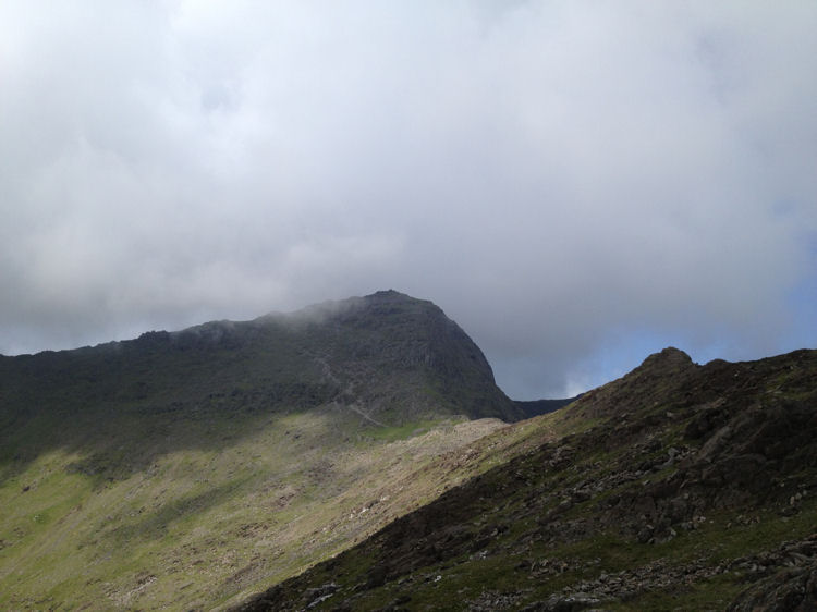 The cloud clears briefly from the Snowdon summit