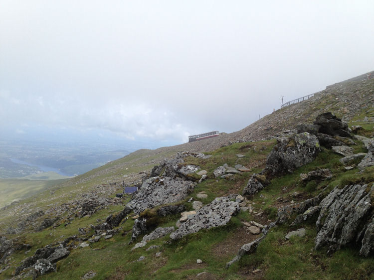 Approaching the summit: the train of the Snowdon Mountain Railway approaches its destination