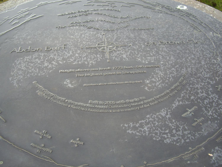 Plaque on the summit of Abdon Burf on Brown Clee