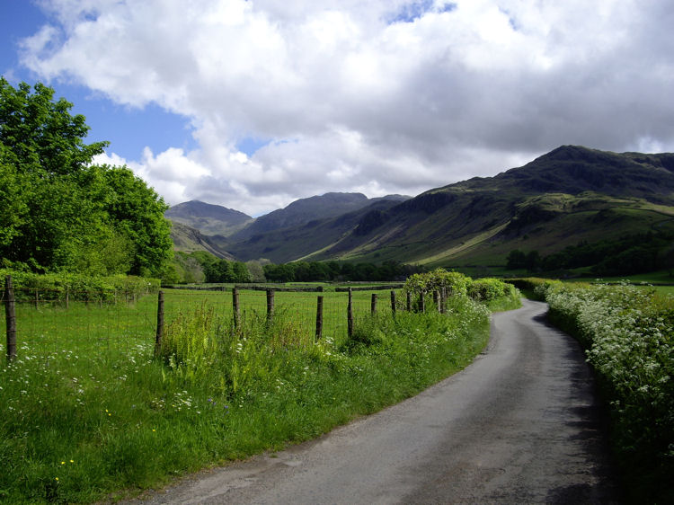 Heading east along the road from Eskdale towards Hardknott Pass