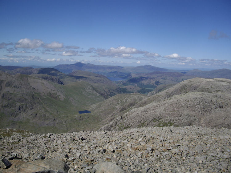 View from the summit towards Derwent Water, and Skiddaw and Blencathra behind