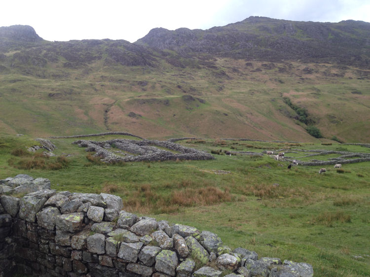 The walls of buildings within Hardknott Roman Fort
