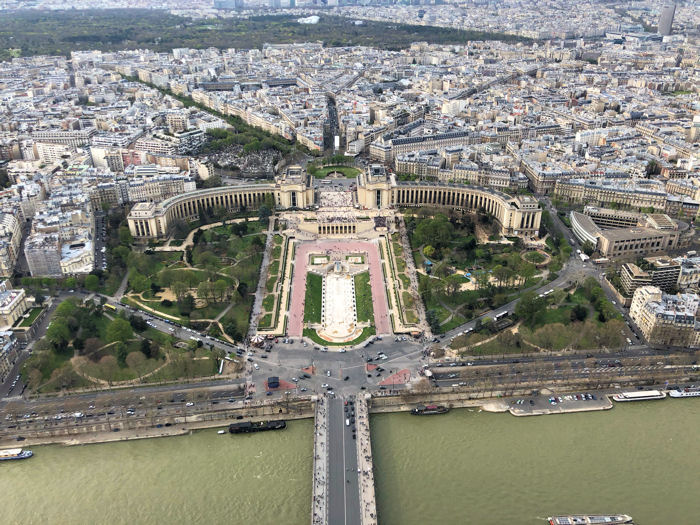View from the top, north-west to the Gardens of the Trocadero
