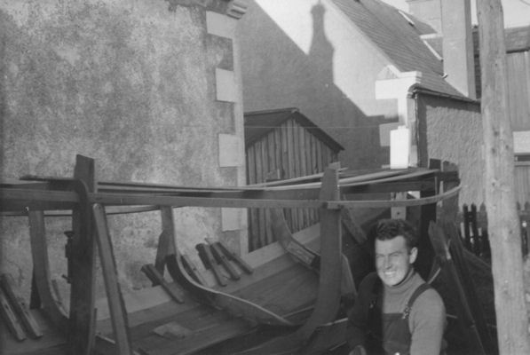 William working on a boat frame in the back yard of 28 Seafield Street