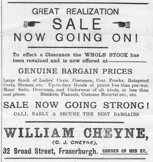 Advert for Great Realization Sale at William Cheyne