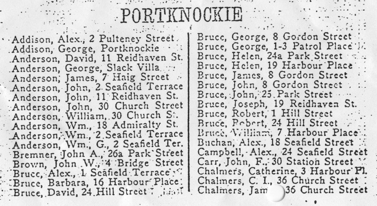 Buckie and District Directory 1926, page 74, Portknockie A-Z