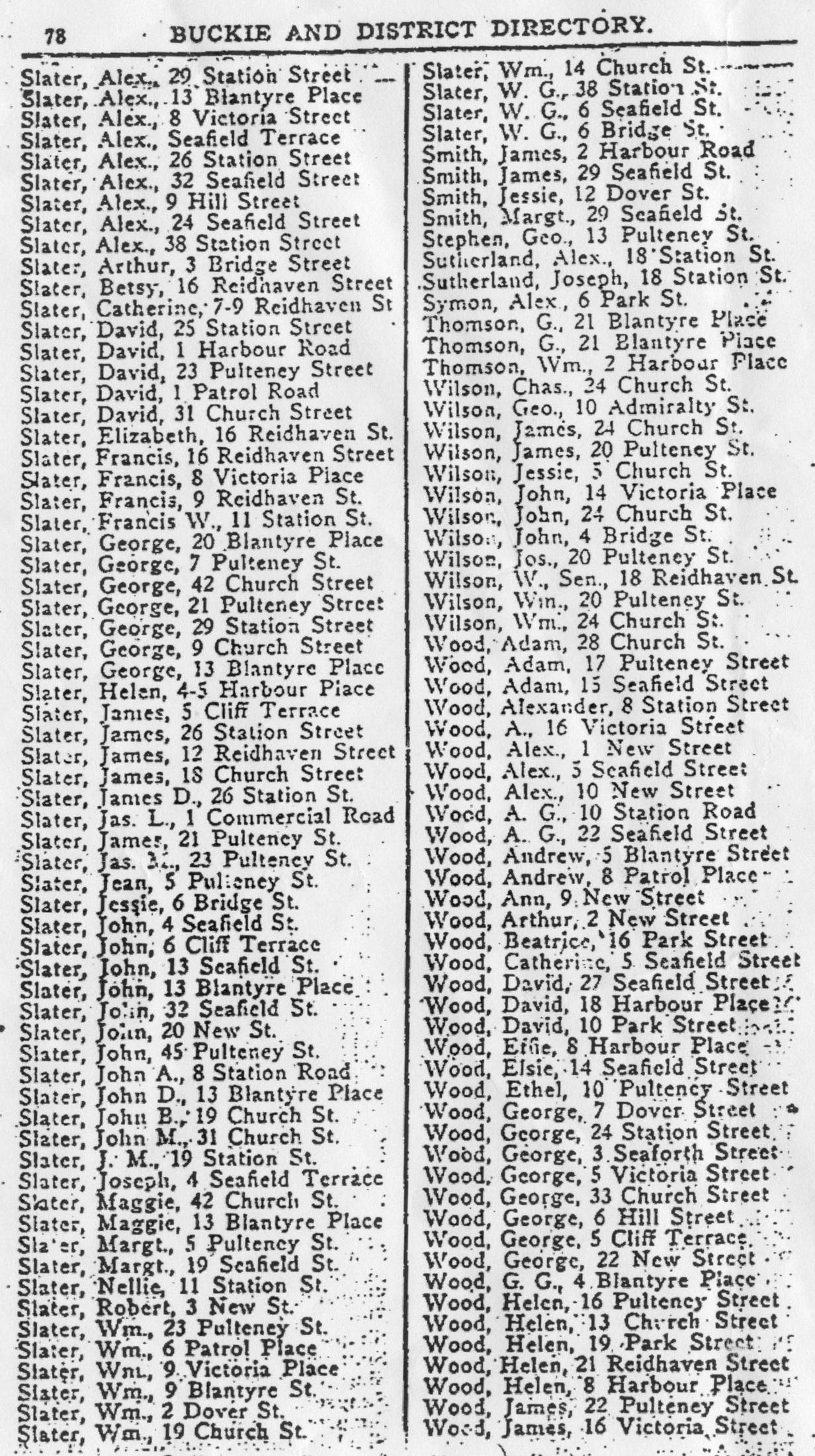 Buckie and District Directory 1926, page 78, Portknockie A-Z