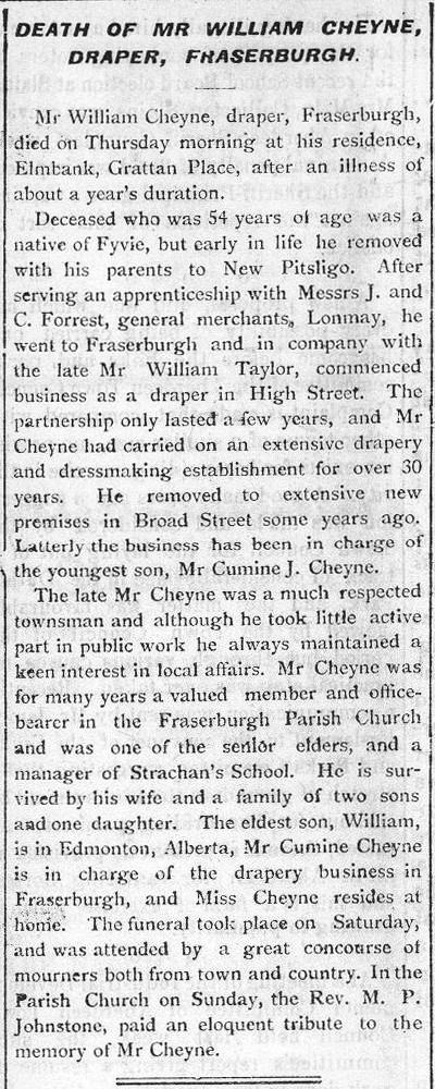 William Cheyne's Obituary William Cheyne's Obituary