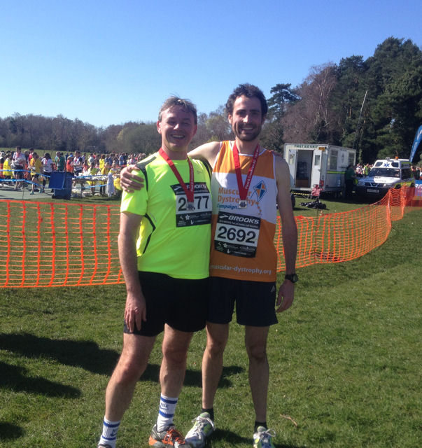 Neil and Russell with Brooks Fleet Half Marathon medals