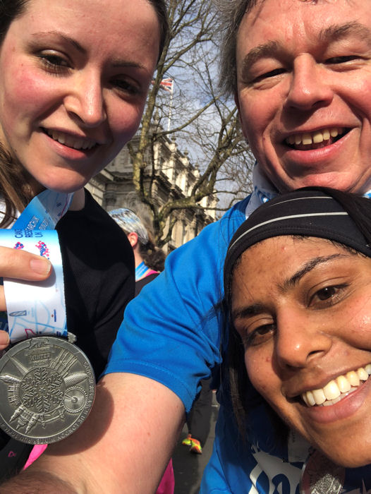 Sarah, Ranu and Neil with finisher's medals